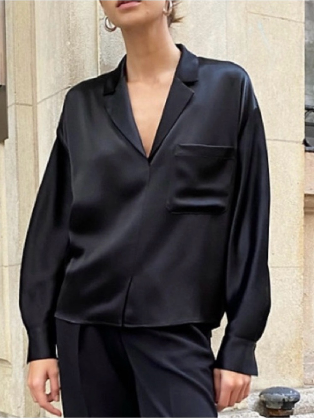Aritzia Babaton Oversized Satin Shirt with Front Pocket